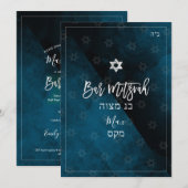 PixDezines バー ミツバ | サンダー ブルー 水彩 招待状 (正面/裏面)