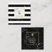 PixDezines パイナップル/ブラックストライプ大理石 スクエア名刺 (正面/裏面)