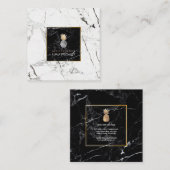 PixDezines パイナップル/ブラック+ホワイト大理石 スクエア名刺 (正面/裏面)