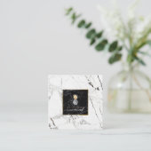 PixDezines パイナップル/ブラック+ホワイト大理石 スクエア名刺 (スタンド正面)