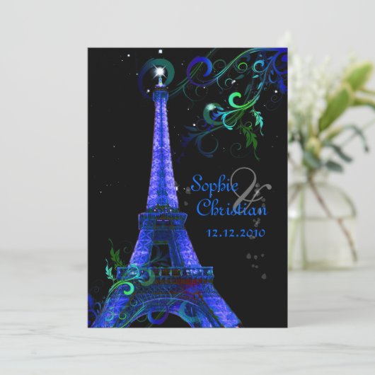 PixDezines パリの夜、エiffel塔 招待状 (スタンド正面)