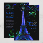 PixDezines パリの夜、エiffel塔 招待状 (正面/裏面)