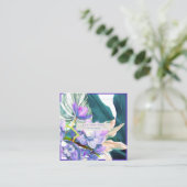 PixDezines パープル オーキッド ダーク ティール Ti 葉 スクエア名刺 (スタンド正面)