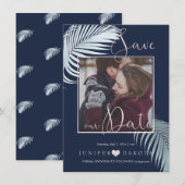 PixDezines パームの葉, シルバー ブルー DIY 背景 セーブザデート (正面/裏面)