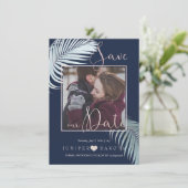 PixDezines パームの葉, シルバー ブルー DIY 背景 セーブザデート (スタンド正面)