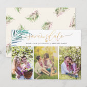 PixDezines パーム フロンド フェイク ゴールド モダン スクリプト セーブザデート (正面/裏面)