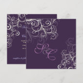 PixDezines パールが渦巻く+プラムのウェディング招待状 招待状 (正面/裏面)