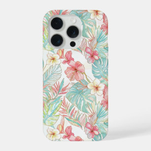 PixDezines ビンテージ パステル H2 ハワイ 花 フローラル リーフ iPhone 15 Proケース