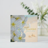 PixDezines ビーチ プルメリア LEI+スターフィッシュ+スワール 招待状 (スタンド正面)