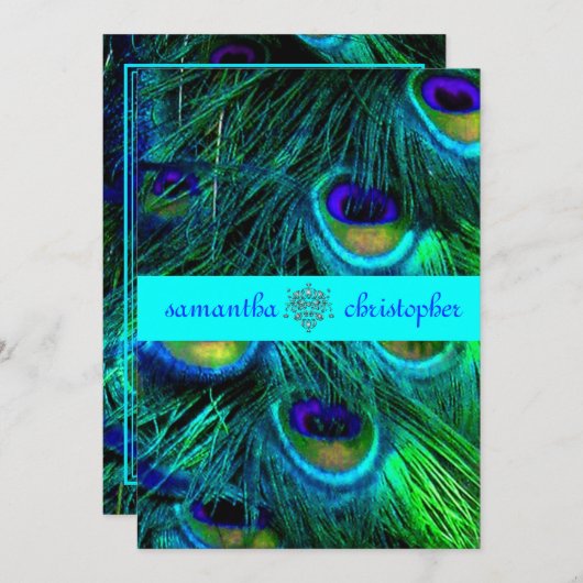 PixDezines ピオカの羽根/ターコイズ/アクアブルー 招待状 (正面/裏面)