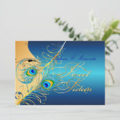 PixDezines ピクシーデザインズのペコック+スワール/ゴールド+ターコイズ 招待状 (スタンド正面)