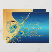 PixDezines ピクシーデザインズのペコック+スワール/ゴールド+ターコイズ 招待状 (正面/裏面)