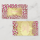 PixDezines ピンクのヒョウ柄 スポット / 偽のゴールドラベル 名刺 (正面/裏面)