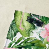 PIXDEZINES ピンクのフラミンゴ 熱帯の植物 ビーチタオル (インサイチュ)