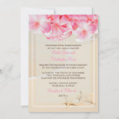 PixDezines ピンクのプルメリア+ビーチ+ヒトデ 招待状 (裏面)