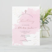 PixDezines ピンクの水彩スウォッチを使った洗礼のデザイン 招待状 (スタンド正面)