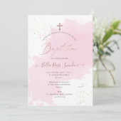 PixDezines ピンクの水彩スウォッチ 洗礼 招待状 (スタンド正面)