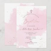 PixDezines ピンクの水彩スウォッチ 洗礼 招待状 (正面/裏面)