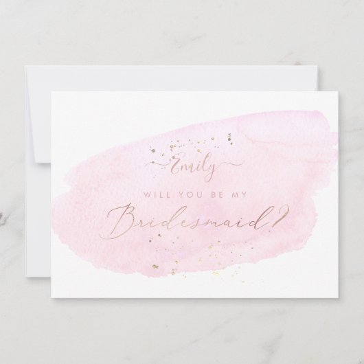 PixDezines ピンクの水彩画 あなたは私の... ブライズメイド 招待状 (正面)