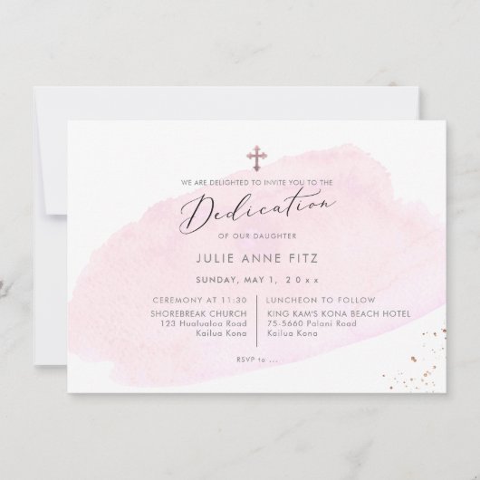 PixDezines ピンクの水彩 奉献カード 招待状 (正面)