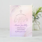 PixDezines ピンクシルバーパーム 洗礼 招待状 (スタンド正面)