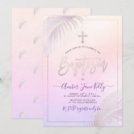 PixDezines ピンクシルバーパーム 洗礼 招待状
