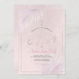 PixDezines ピンクシルバーパーム 洗礼 招待状