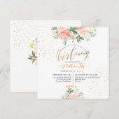 PixDezines ピーチウォーターカラーの花の洗礼 招待状 (正面/裏面)