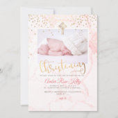 PixDezines フェイクゴールドコンフェッティ+大理石 洗礼 招待状 (正面)