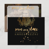 PixDezines フェイクゴールドシャンデリア / 結婚式の日程お知らせ 案内ポストカード (正面/裏面)