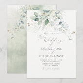 PixDezines フェイクゴールド水彩ユーカリ ウェディング 招待状 (正面/裏面)
