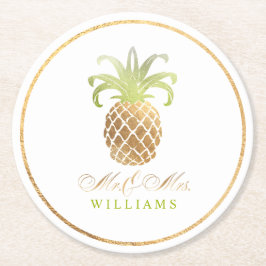 PixDezines フェイクゴールド/パイナップル ラウンドペーパーコースター