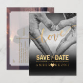 PixDezines フェイクゴールド Save the Date/ハート 案内ポストカード (正面/裏面)