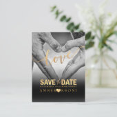PixDezines フェイクゴールド Save the Date/ハート 案内ポストカード (スタンド正面)