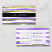 PixDezines フェイク緑+紫フォイルストライプ 名刺 (正面/裏面)