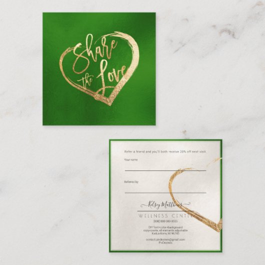 PixDezines フェイク金ゴールド共有ザラブエメラルドグリーン スクエア名刺 (正面/裏面)