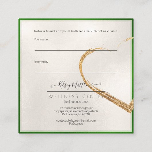 PixDezines フェイク金ゴールド共有ザラブエメラルドグリーン スクエア名刺 (裏面)