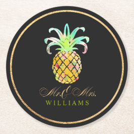 PixDezines フェイク金ゴールド/Pineapple ラウンドペーパーコースター