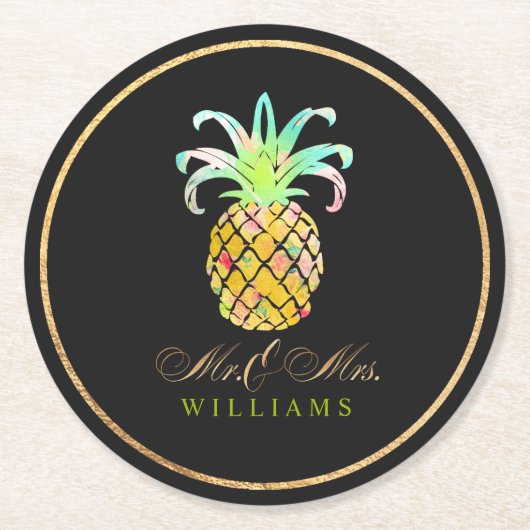 PixDezines フェイク金ゴールド/Pineapple ラウンドペーパーコースター (正面)