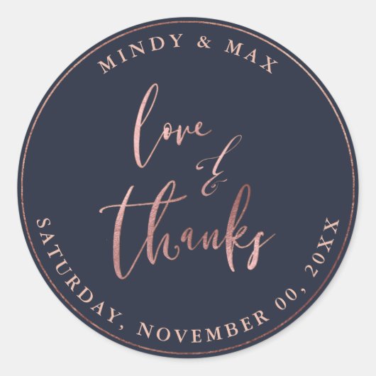 PixDezines フェイク ローズゴールド ラブ+サンキュー|DIY カラー ラウンドシール (正面)