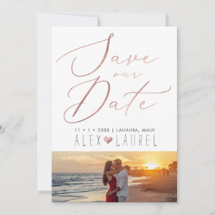 PixDezines フェイク ローズゴールド Save the Date 招待状