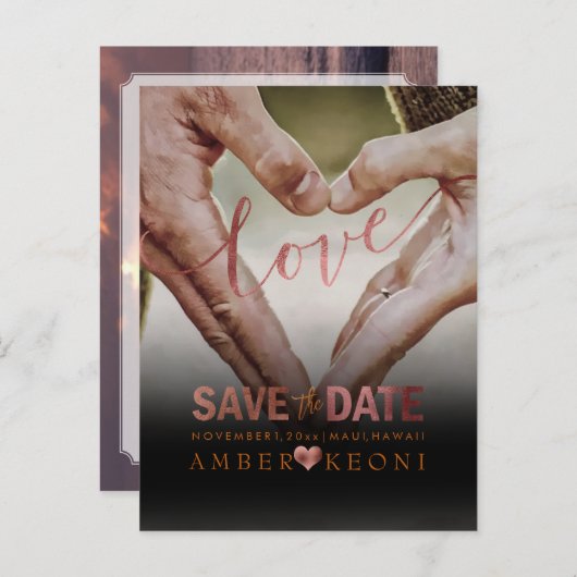 PixDezines フェイク Copper日付/ハートを保存 案内ポストカード (正面/裏面)