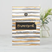 PixDezines フェイク silver/金ゴールド/バーストライプ（ユダヤ教の）バル・ミツバー 招待状 (スタンド正面)