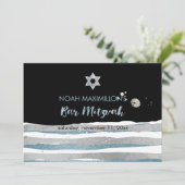 PixDezines フェイク silver/blue/ストライプバー（ユダヤ教の）バル・ミツバー 招待状 (スタンド正面)