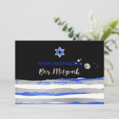 PixDezines フェイク silver/blue/ストライプバー(ユダヤ教の)バル・ミツバー 招待状 (スタンド正面)