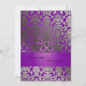 PixDezines フェイク Silver Flora Damask / Purple 招待状 (正面)