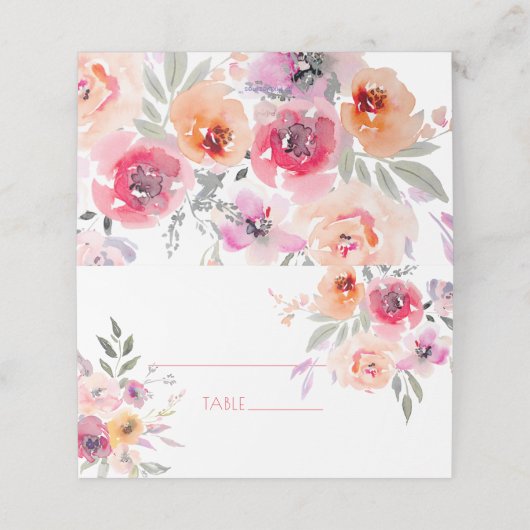 PixDezines ブライダルシャワーのための水彩春の花 プレイスカード (外部開封)