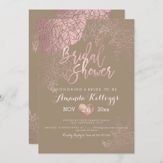 PixDezines ブライダルシャワー/ローズ/ローズゴールド/疑似箔 招待状 (正面/裏面)