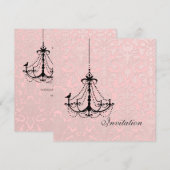 PixDezines ブラックシャンデリア + 鳥 招待状 (正面/裏面)