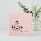 PixDezines ブラックシャンデリア + 鳥 招待状 (スタンド正面)